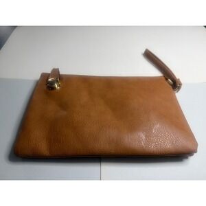 Tan Pebbled Faux Leather Convertible Clutch Wristlet Crossbody Bag Gold Hardware